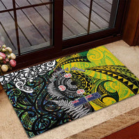 New Zealand and Cook Islands Together Rubber Doormat Tatau Art Tribal Pattern-Maori Tattoo with Fern and Paua Shell