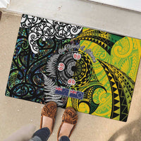 New Zealand and Cook Islands Together Rubber Doormat Tatau Art Tribal Pattern-Maori Tattoo with Fern and Paua Shell