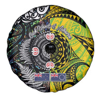 New Zealand and Cook Islands Together Spare Tire Cover Tatau Art Tribal Pattern-Maori Tattoo with Fern and Paua Shell