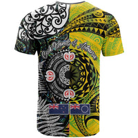 New Zealand and Cook Islands Together T Shirt Tatau Art Tribal Pattern-Maori Tattoo with Fern and Paua Shell