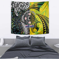 New Zealand and Cook Islands Together Tapestry Tatau Art Tribal Pattern-Maori Tattoo with Fern and Paua Shell