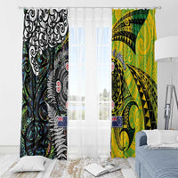 New Zealand and Cook Islands Together Window Curtain Tatau Art Tribal Pattern-Maori Tattoo with Fern and Paua Shell