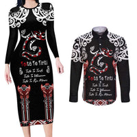 Aotearoa Toitu Te Tiriti-Maori Taniwha Couples Matching Long Sleeve Bodycon Dress and Long Sleeve Button Shirt Toitu Te Whenua Toitu Te Reo Maori