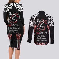 Aotearoa Toitu Te Tiriti-Maori Taniwha Couples Matching Long Sleeve Bodycon Dress and Long Sleeve Button Shirt Toitu Te Whenua Toitu Te Reo Maori