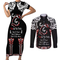 Aotearoa Toitu Te Tiriti-Maori Taniwha Couples Matching Short Sleeve Bodycon Dress and Long Sleeve Button Shirt Toitu Te Whenua Toitu Te Reo Maori