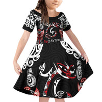 Aotearoa Toitu Te Tiriti-Maori Taniwha Family Matching Off Shoulder Short Dress and Hawaiian Shirt Toitu Te Whenua Toitu Te Reo Maori
