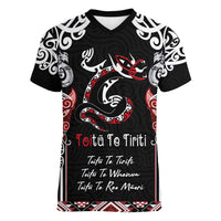 Aotearoa Toitu Te Tiriti-Maori Taniwha Women V-Neck T-Shirt Toitu Te Whenua Toitu Te Reo Maori