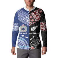 Personalised Aotearoa and Samoa Together Button Sweatshirt Tatau Art Tattoos-Taniko and Tukutuku with Maori Pattern LT03 - Polynesian Pride