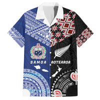 Personalised Aotearoa and Samoa Together Family Matching Off The Shoulder Long Sleeve Dress and Hawaiian Shirt Tatau Art Tattoos-Taniko and Tukutuku with Maori Pattern