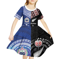 Personalised Aotearoa and Samoa Together Kid Short Sleeve Dress Tatau Art Tattoos-Taniko and Tukutuku with Maori Pattern