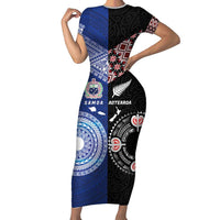 Personalised Aotearoa and Samoa Together Short Sleeve Bodycon Dress Tatau Art Tattoos-Taniko and Tukutuku with Maori Pattern