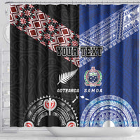 Personalised Aotearoa and Samoa Together Shower Curtain Tatau Art Tattoos-Taniko and Tukutuku with Maori Pattern LT03 - Polynesian Pride