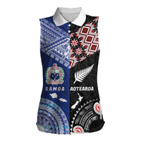 Personalised Aotearoa and Samoa Together Women Sleeveless Polo Shirt Tatau Art Tattoos-Taniko and Tukutuku with Maori Pattern