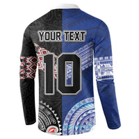 Custom Aotearoa and Samoa Rugby Button Sweatshirt Maori Warrior and Teuila Emblem-Tatau with Taniko Art