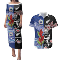 Custom Aotearoa and Samoa Rugby Couples Matching Puletasi and Hawaiian Shirt Maori Warrior and Teuila Emblem-Tatau with Taniko Art