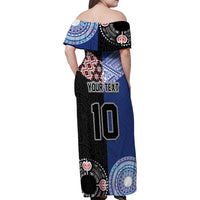 Custom Aotearoa and Samoa Rugby Family Matching Off Shoulder Maxi Dress and Hawaiian Shirt Maori Warrior and Teuila Emblem-Tatau with Taniko Art