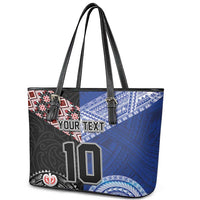Custom Aotearoa and Samoa Rugby Leather Tote Bag Maori Warrior and Teuila Emblem-Tatau with Taniko Art