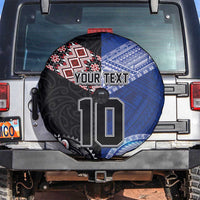 Custom Aotearoa and Samoa Rugby Spare Tire Cover Maori Warrior and Teuila Emblem-Tatau with Taniko Art