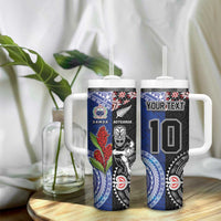 Custom Aotearoa and Samoa Rugby Tumbler With Handle Maori Warrior and Teuila Emblem-Tatau with Taniko Art
