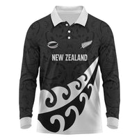 Custom NZ Rugby Long Sleeve Polo Shirt Koru and Silver Fern Sporty Style