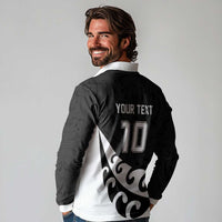 Custom NZ Rugby Long Sleeve Polo Shirt Koru and Silver Fern Sporty Style
