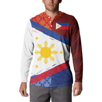 Philippines National Flag Day Button Sweatshirt Polynesian and Yakan Tattoo Brush Style