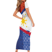 Philippines National Flag Day Family Matching Short Sleeve Bodycon Dress and Hawaiian Shirt Polynesian and Yakan Tattoo Brush Style