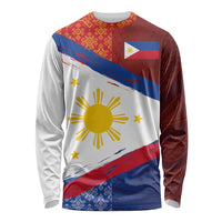 Philippines National Flag Day Long Sleeve Shirt Polynesian and Yakan Tattoo Brush Style