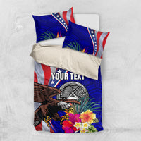 Personalised American Samoa and United States Bedding Set Bald Eagle and Seal Hibiscus Polynesian Pattern LT03 US Twin 172cm x 218cm Blue - Polynesian Pride