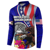 Personalised American Samoa and United States Button Sweatshirt Bald Eagle and Seal Hibiscus Polynesian Pattern