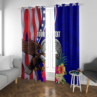 Personalised American Samoa and United States Window Curtain Bald Eagle and Seal Hibiscus Polynesian Pattern LT03 With Grommets Blue - Polynesian Pride