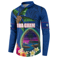 Guam Liberation Day 80th Anniversary Button Sweatshirt Palm Tree and Seal Artwork Hibiscus Polynesian Pattern