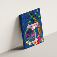 Guam Liberation Day 80th Anniversary Canvas Wall Art Palm Tree and Seal Artwork Hibiscus Polynesian Pattern