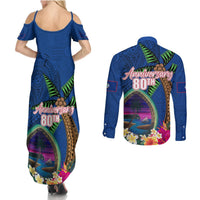 Guam Liberation Day 80th Anniversary Couples Matching Summer Maxi Dress and Long Sleeve Button Shirt Palm Tree and Seal Artwork Hibiscus Polynesian Pattern LT03 - Polynesian Pride