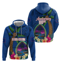 Guam Liberation Day 80th Anniversary Hoodie Palm Tree and Seal Artwork Hibiscus Polynesian Pattern