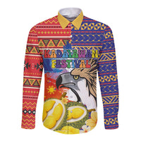 Philippines Kadayawan Long Sleeve Button Shirt Filipino Eagle Durian with Polynesian and Igorots Pattern LT03 Unisex Red - Polynesian Pride