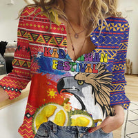 Philippines Kadayawan Women Casual Shirt Filipino Eagle Durian with Polynesian and Igorots Pattern