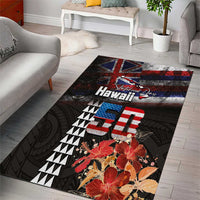 Hawaii Statehood Day Area Rug 50th state of the United States Kakau Tattoos and Hibiscus Grunge - Polynesian Pride