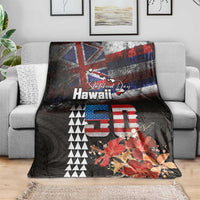 Hawaii Statehood Day Blanket 50th state of the United States Kakau Tattoos and Hibiscus Grunge - Polynesian Pride