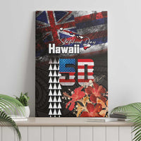 Hawaii Statehood Day Canvas Wall Art 50th state of the United States Kakau Tattoos and Hibiscus Grunge - Polynesian Pride