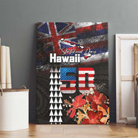 Hawaii Statehood Day Canvas Wall Art 50th state of the United States Kakau Tattoos and Hibiscus Grunge - Polynesian Pride