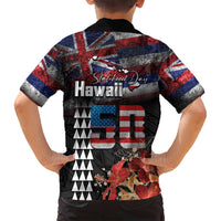 Hawaii Statehood Day Family Matching Long Sleeve Bodycon Dress and Hawaiian Shirt 50th state of the United States Kakau Tattoos and Hibiscus Grunge LT03 - Polynesian Pride
