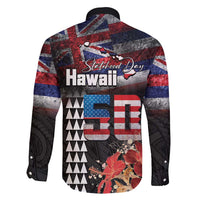 Hawaii Statehood Day Family Matching Long Sleeve Bodycon Dress and Hawaiian Shirt 50th state of the United States Kakau Tattoos and Hibiscus Grunge LT03 - Polynesian Pride