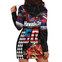 Hawaii Statehood Day Hoodie Dress 50th state of the United States Kakau Tattoos and Hibiscus Grunge - Polynesian Pride
