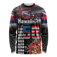 Hawaii Statehood Day Long Sleeve Shirt 50th state of the United States Kakau Tattoos and Hibiscus Grunge - Polynesian Pride