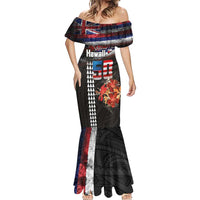 Hawaii Statehood Day Mermaid Dress 50th state of the United States Kakau Tattoos and Hibiscus Grunge - Polynesian Pride