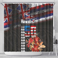 Hawaii Statehood Day Shower Curtain 50th state of the United States Kakau Tattoos and Hibiscus Grunge - Polynesian Pride