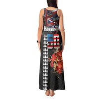 Hawaii Statehood Day Tank Maxi Dress 50th state of the United States Kakau Tattoos and Hibiscus Grunge - Polynesian Pride