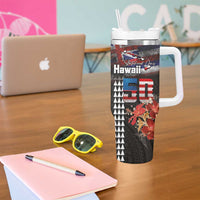 Hawaii Statehood Day Tumbler With Handle 50th state of the United States Kakau Tattoos and Hibiscus Grunge - Polynesian Pride