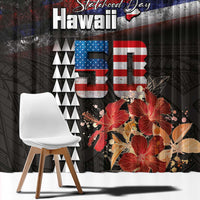 Hawaii Statehood Day Window Curtain 50th state of the United States Kakau Tattoos and Hibiscus Grunge - Polynesian Pride